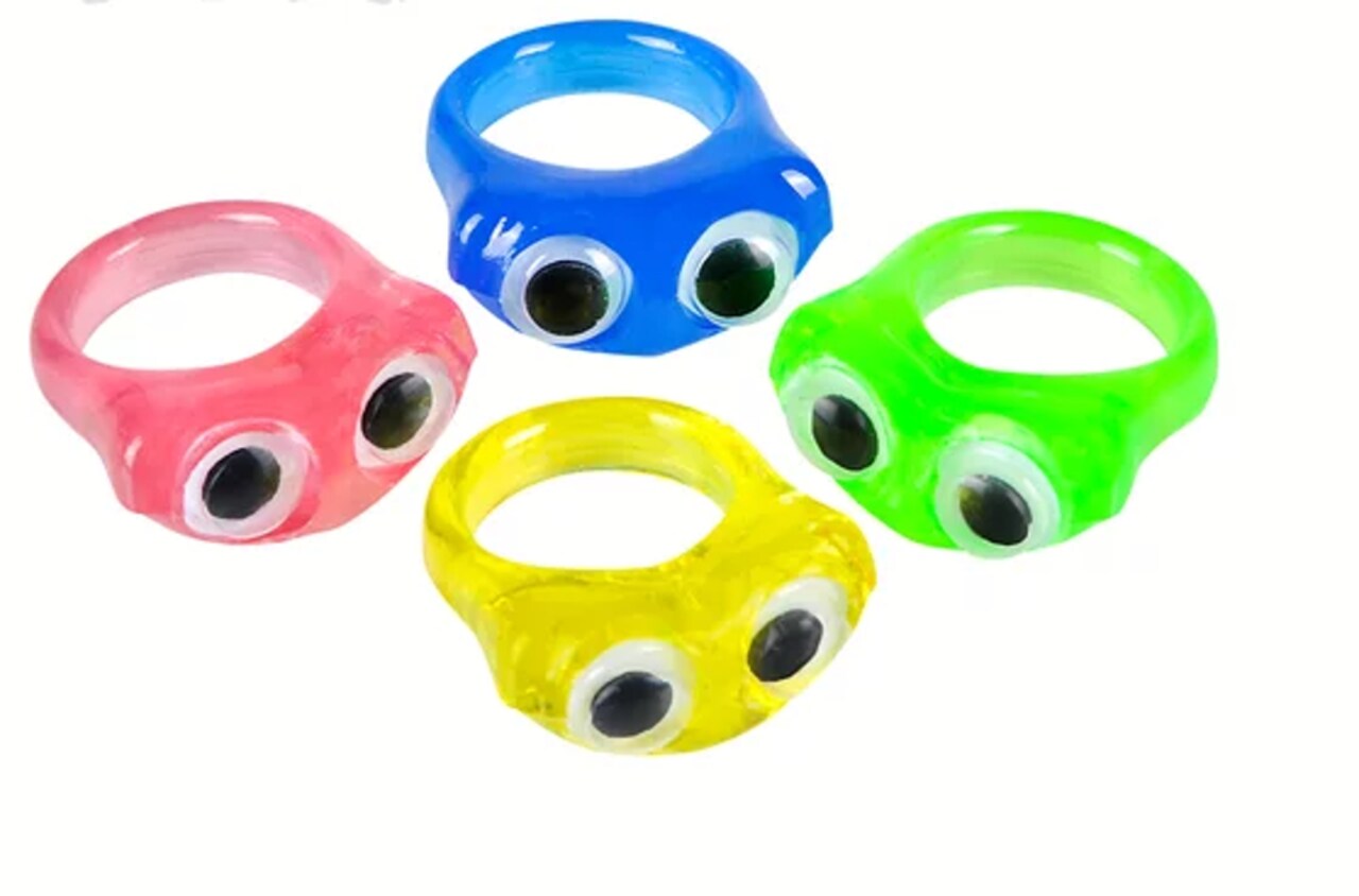 Wiggle Eye Rings .75" – Colorful Googly Eye Rings for Kids Crafts & Party Favors, 12 Pack